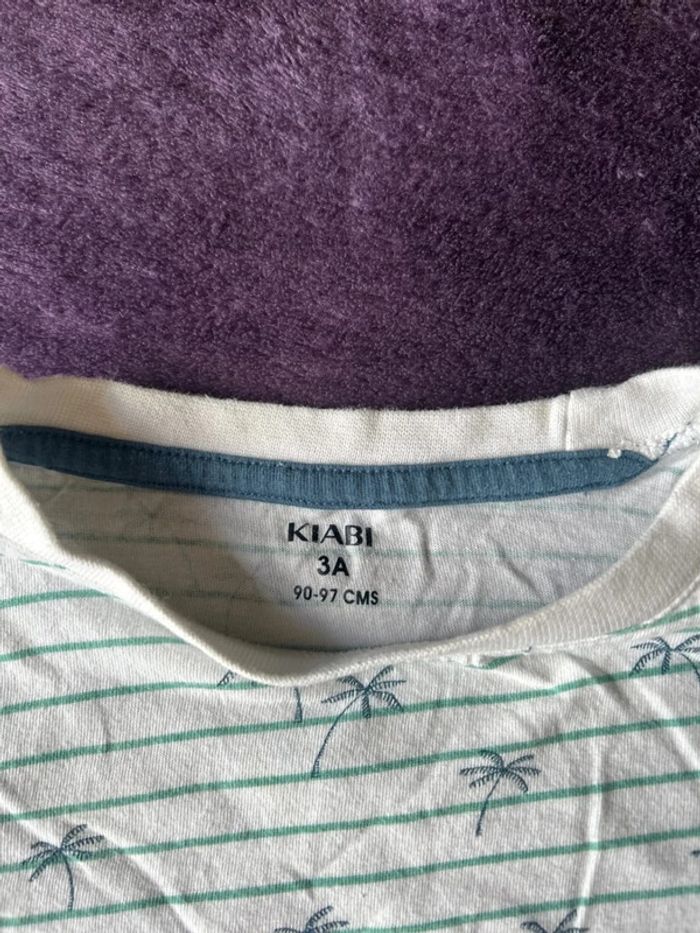 T-shirt manches courtes garcon en coton blanc rayé et palmiers Kiabi taille 3ans - photo numéro 4