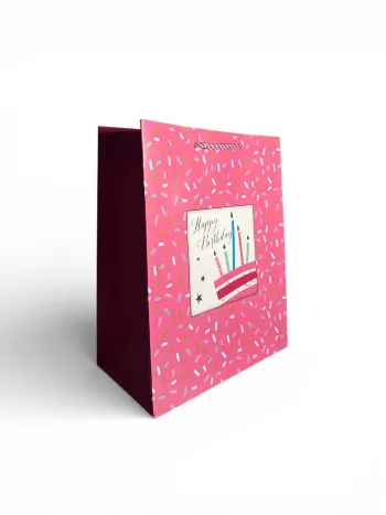 Sac cadeau “Joyeux Anniversaire” motif confettis roses 18 x 23 x 10 cm Neuf 