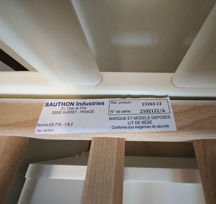Lit bébé à barreaux bébé Sauthon 120x60 de 2022 fabriqué en France - photo numéro 6