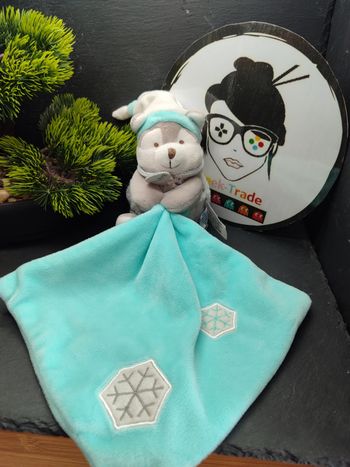 Baby'Nat Les Lumilunes Doudou mouchoir chien husky bleu flocon bn0622 Gris Blanc