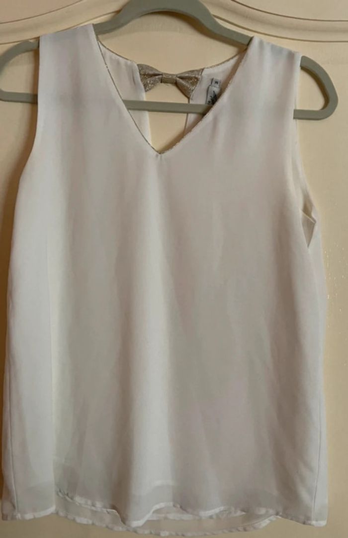 Top fluide sans manches écru détail lurex dore - photo numéro 12