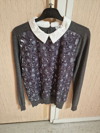 Pull mademoiselle r gris et blanc taille 36