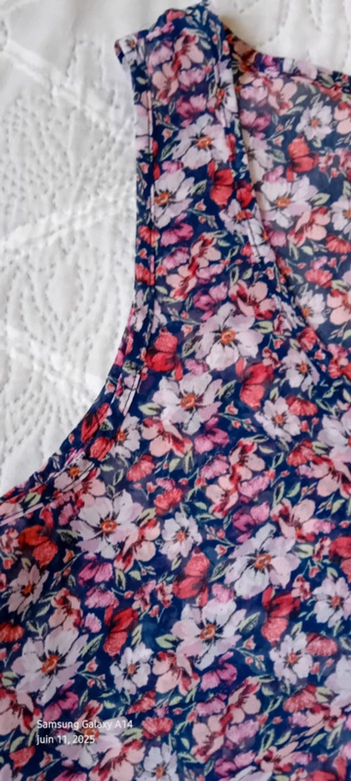 Débardeur long en voile avec poche imprimé fleurs rose femme 36 warehouse - photo numéro 11