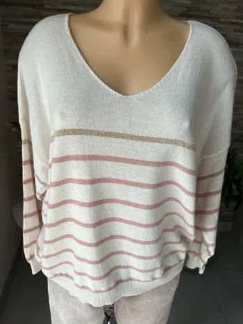 Pull léger marinière rose