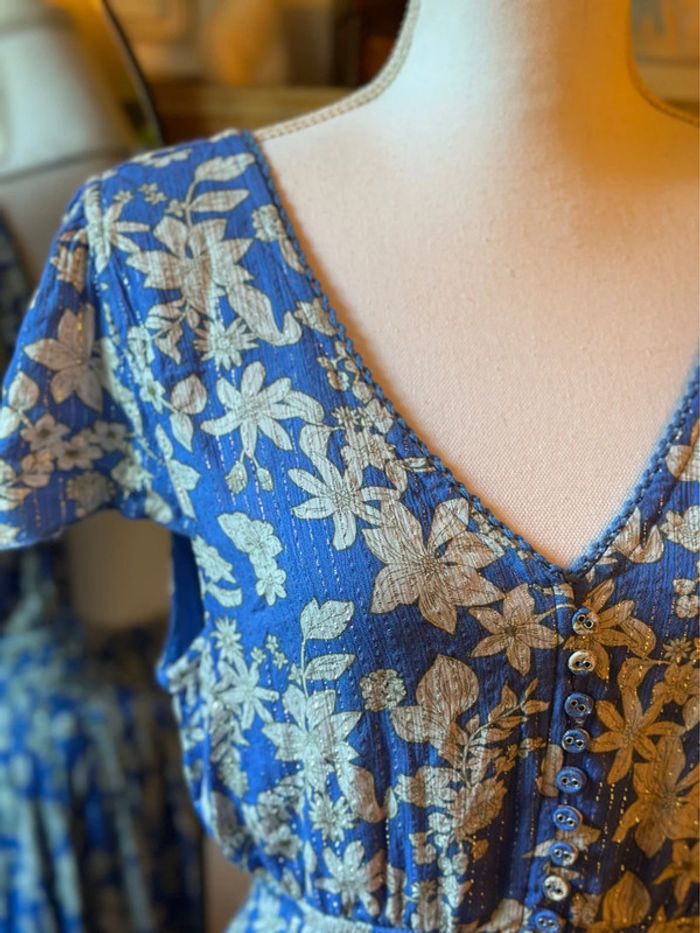 Robe d’été Goa dos ouvert à fleurs bleu blanc T.36 - photo numéro 7