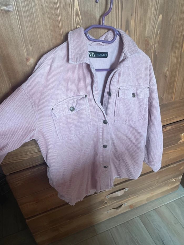Veste surchemise côtelé velours rose pale Zara - photo numéro 3