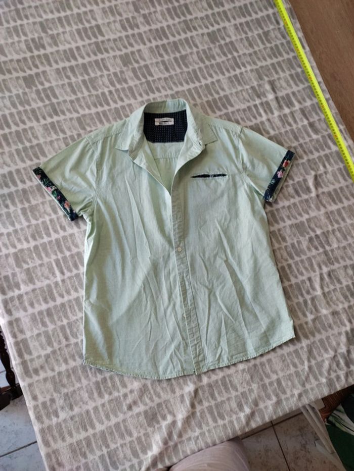 Chemise manches courtes vert menthe a points revers fleurs Deeluxe taille xl 42 - photo numéro 1