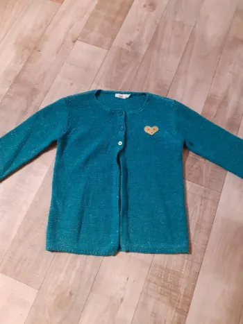 Gilet fille bleu vert pailleté 3 ans
