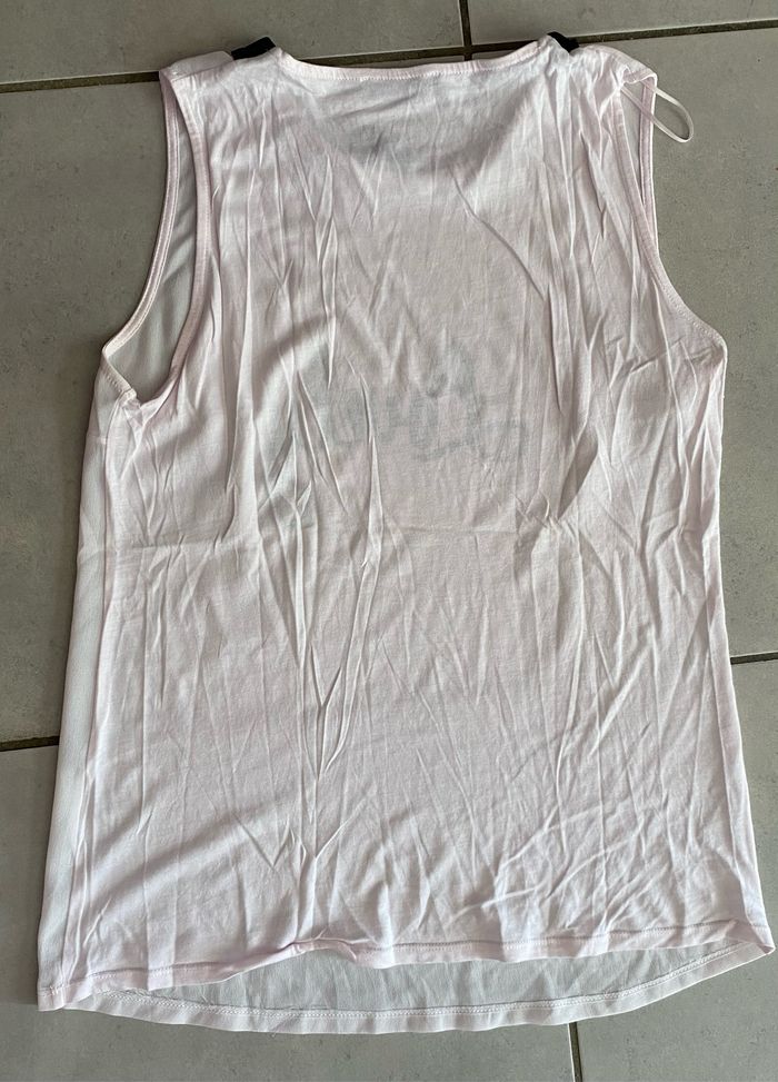 Tee-shirt débardeur col Claudine rose pâle et noir lovely etam taille L - photo numéro 3