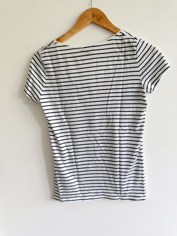 T-shirt manches courtes blanc bleu marine avec imprimé Caroll taille 36 S - photo numéro 3