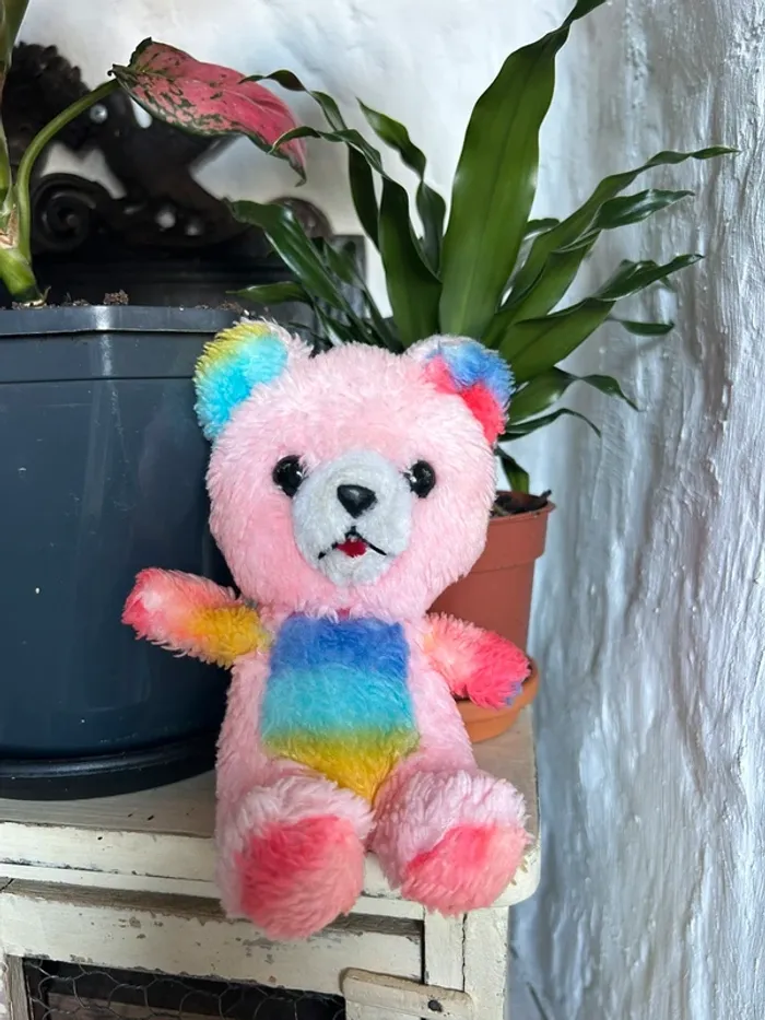Peluche ours arc-en-ciel, vintage 80s - photo numéro 5