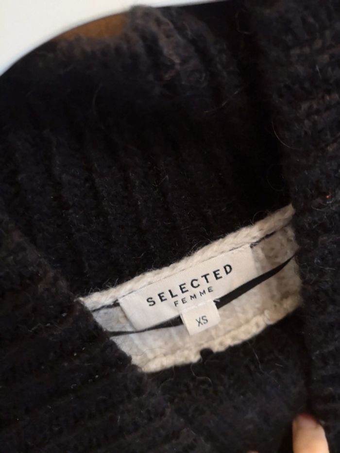 Gros pull chaud en laine ligné en noir et blanc Selected Xs - photo numéro 5