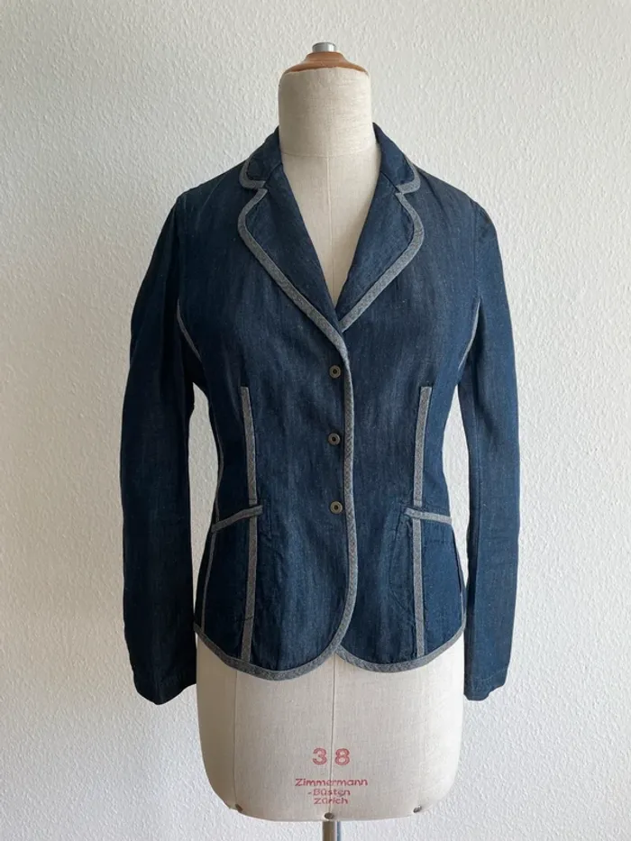 Veste blazer bleu marine Gérard Darel coton-lin - photo numéro 2