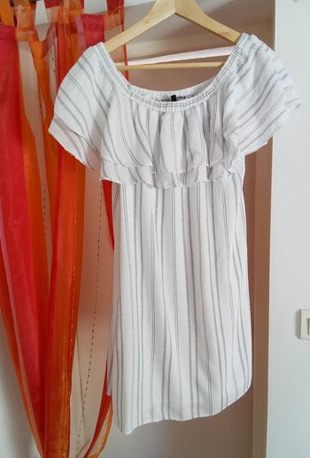 Robe été rayée bleu/blanc avec volants Etam