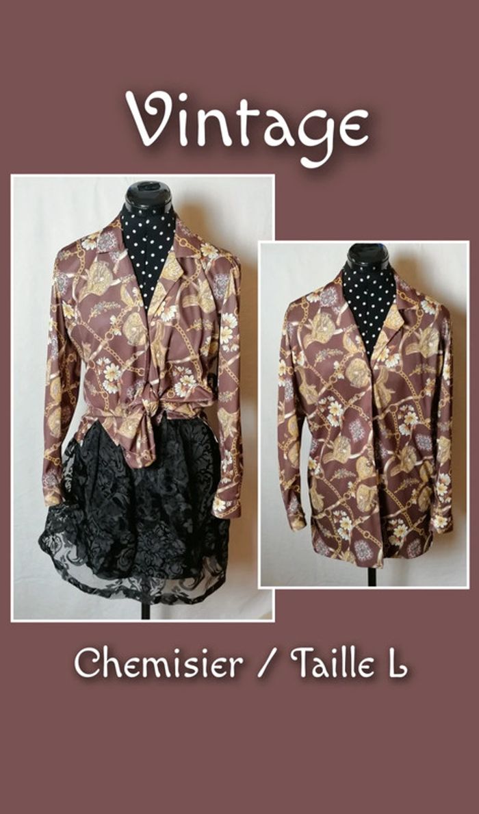 Chemisier bijoux marron doré Taille L Vintage