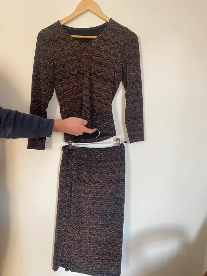 Ensemble de soirée paillettes robe jupe top lurex