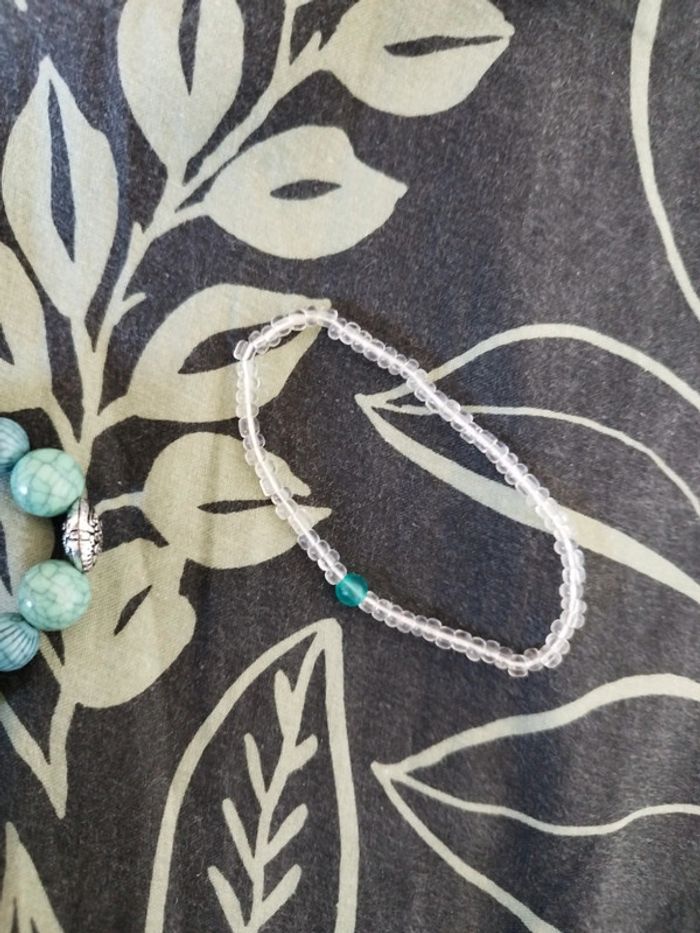 Lot de 3 bracelet en perle petite et grosse bleu doré transparent - photo numéro 6
