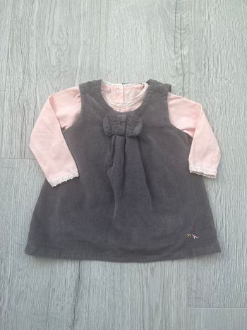 Ensemble U tout petits – 6 mois – Robe grise + tee-shirt rose