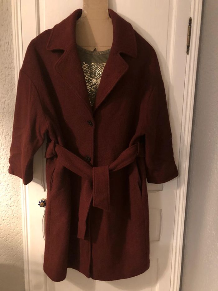 AN53- Manteau long épais bordeaux T44++  NEUF