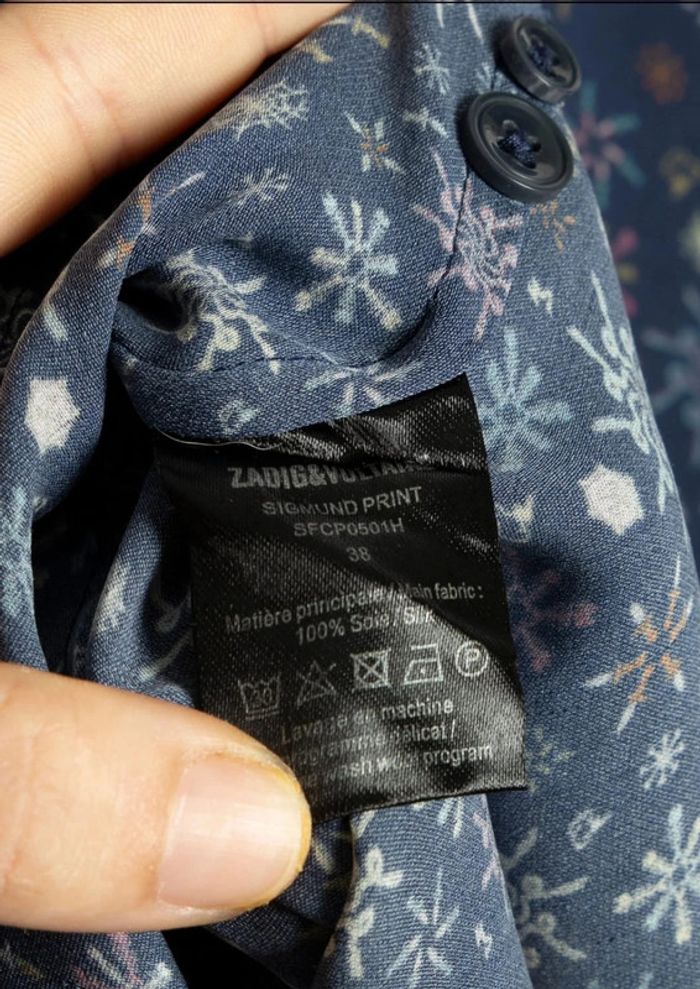 Chemise à motifs bleue en soie silk shirt Zadig & Voltaire Taille M - photo numéro 9