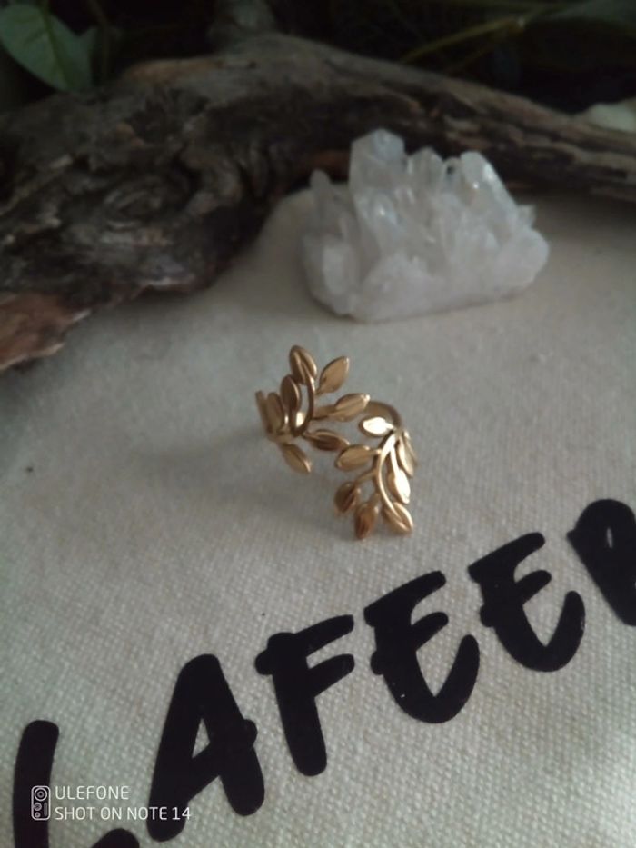 Bague bohème feuilles en acier doré - photo numéro 2