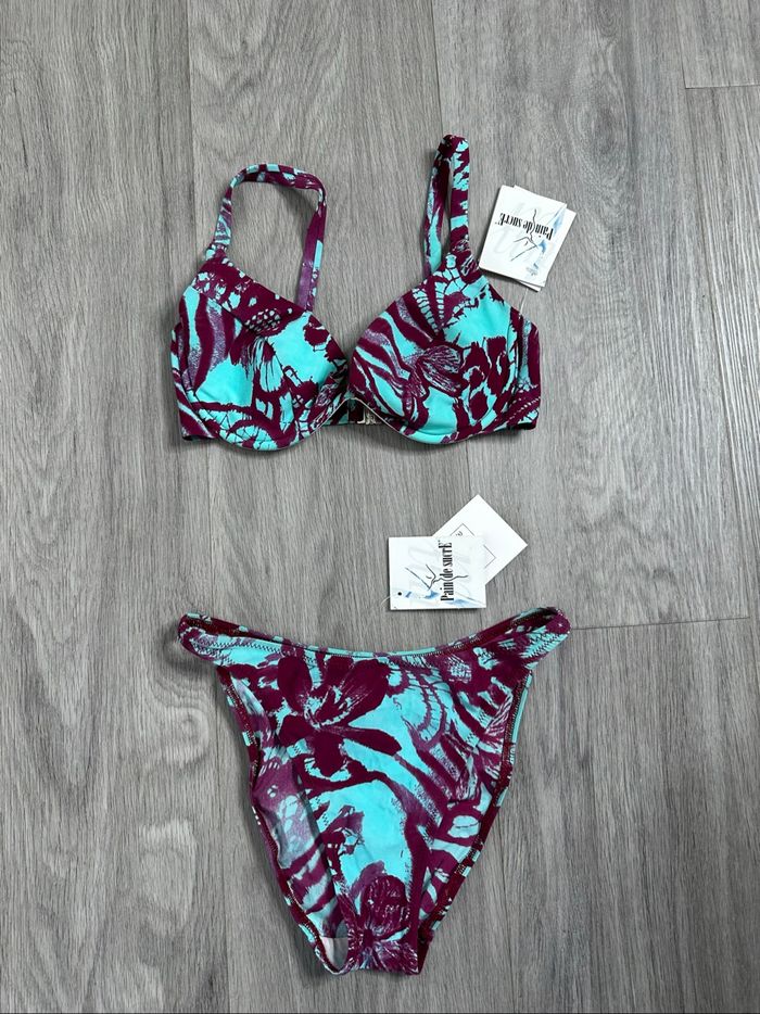 Maillot de bain deux pièces bleu turquoise et violet Pain de Sucre T36 S