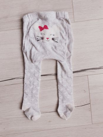 Vêtement bébé fille collants gris chat cœurs blancs pointure 19 - 20