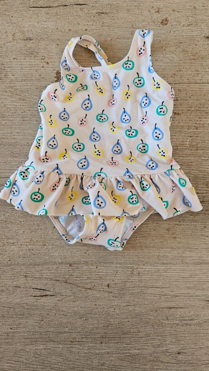 Maillot de bain fille avec un volant, blanc à dessin, R Mini, 12/18 mois