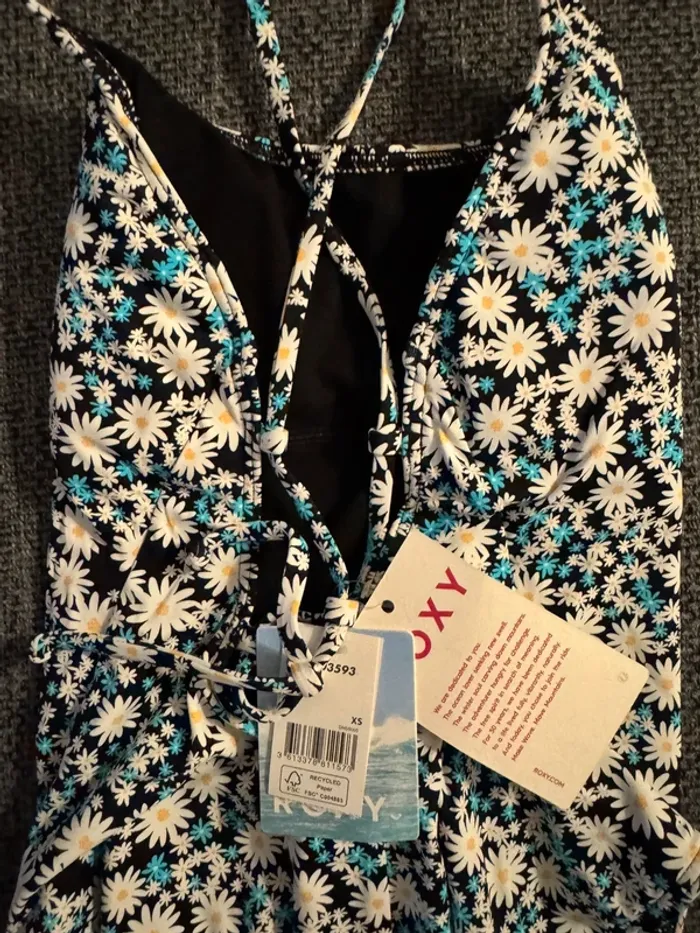 Maillot de bain une pièce Roxy taille XS bleu et blanc, fleurs - photo numéro 2
