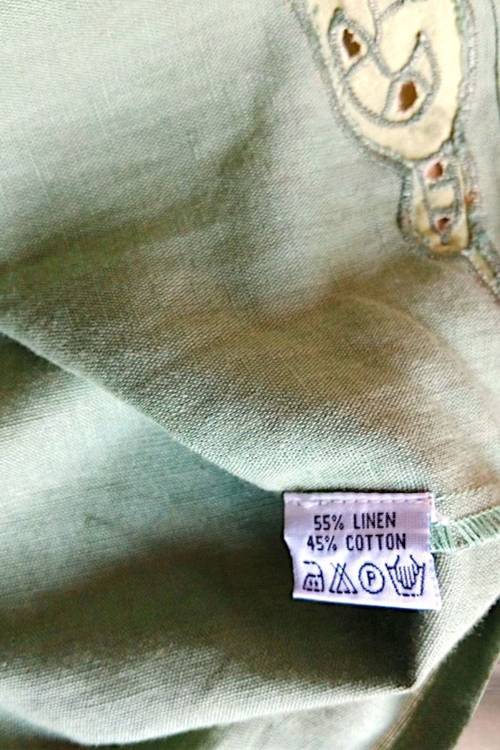 Chemise brodée sans manche en lin et coton kaki -M - photo numéro 4