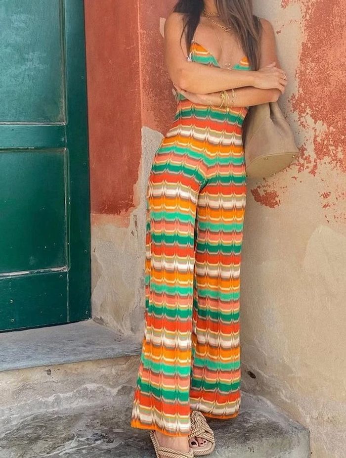 Combinaison jambes larges et dos nu imprimé zigzag colorée Undiz – Taille S - photo numéro 2
