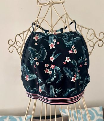 Haut de maillot de bain brassière 3/4 ans - fleurs bleu nuit