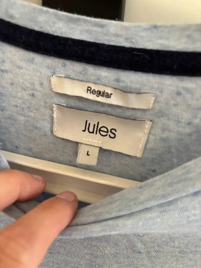 T-shirt bleu chiné palmier brodé Jules tbe t.L - photo numéro 2