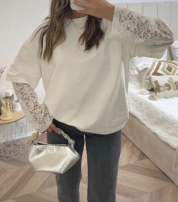 Tee shirt oversize manche longue dentelle