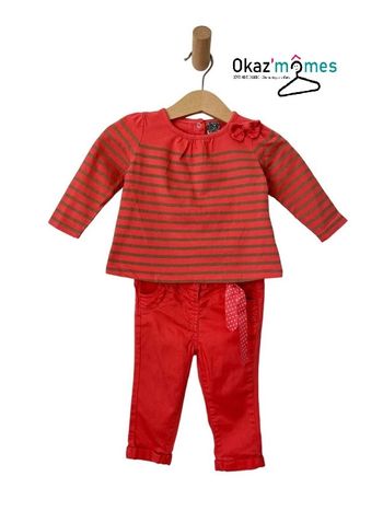 Ensemble corail T-shirt ML + pantalon - Tape à l'oeil 6 mois (68cm)