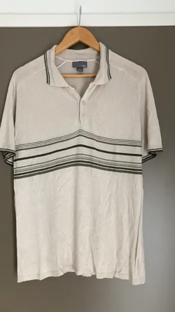Polo homme manches courtes L écru rayures kaki H&M