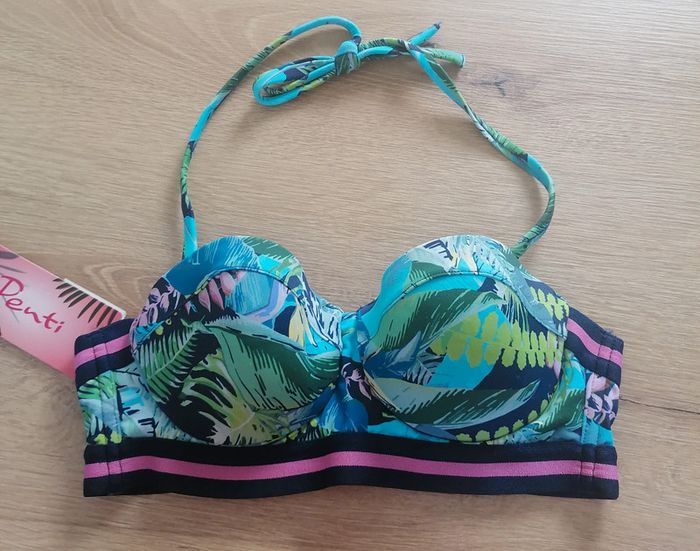Haut de maillot de bain tropical bleu turquoise rose Taille 34 Penti - photo numéro 8