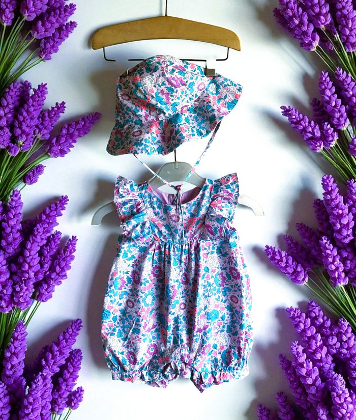 JACADI - ENSEMBLE 2P BÉBÉ FILLE IMPRIMÉ LIBERTY, VOLANTS & TOUCHES ROSE FLUO 6M