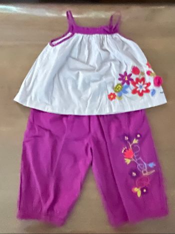 Ensemble pantalon mauve/haut bretelles gris DPAM 18 mois