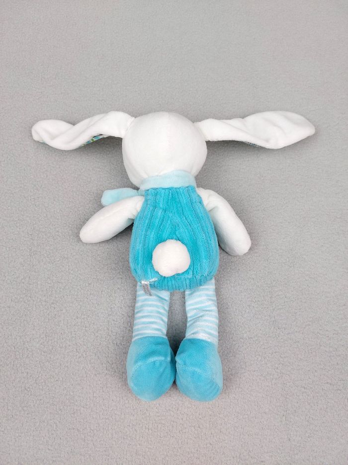 Doudou peluche lapin bleu blanc MOTS D'ENFANTS écharpe chouette écureuil - photo numéro 3