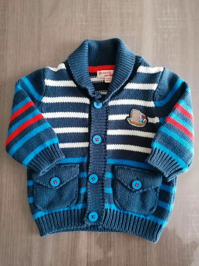 Gilet cardigan col châle rayé DPAM 3 mois