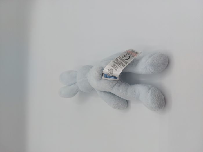 Petite Peluche doudou lapin bleu ciel JACADI yeux nez gris environ 19 cm - photo numéro 3