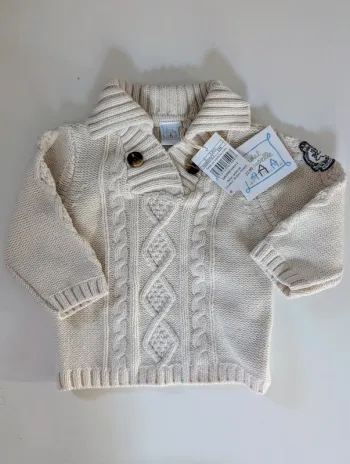 pull irlandais torsades Cadet Rousselle 6 mois bébé garçon neuf écru