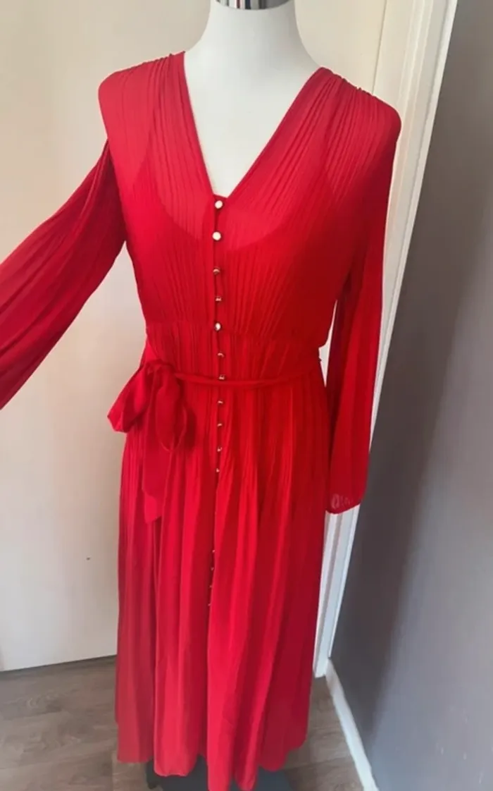 Maje Robe longue rouge, plissé femme, taille 40 - photo numéro 5