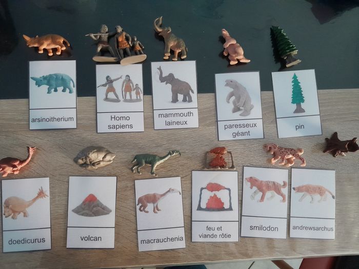figurines + fiches nomenclature Montessori - la préhistoire