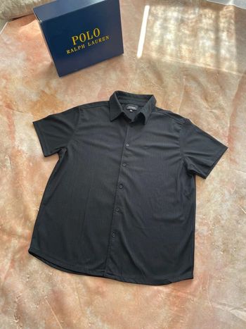 Chemise à manches courtes, chemise été noire,homme taille, chemise uni XL (280)