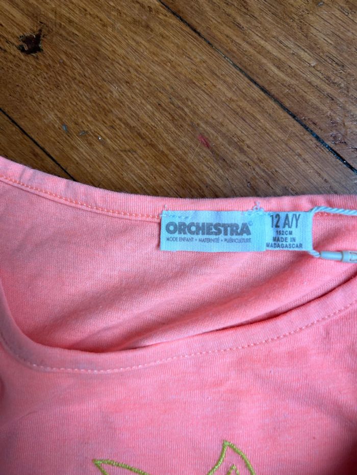 Neuf tee-shirt orange manche mi longue T10/12 ans - photo numéro 3
