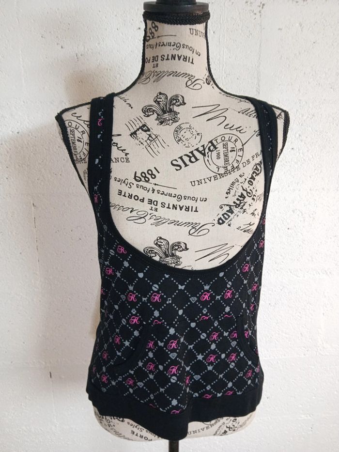 🖤 Débardeur fluide noir à motifs rose et gris – Taille M – Diramode - photo numéro 10