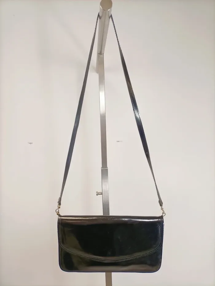 Pochette / Sac à Main Noir Vernis Vintage - mariage, fêtes, cocktail -26x15,5 cm - porté épaule - photo numéro 6