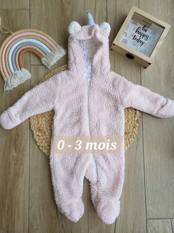 🌸Combinaison combipilote chaude rose bébé fille 0 / 3 mois 62 cms